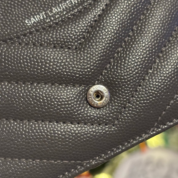 Saint Laurent YSL Dark Gray Quilted Leather Card Holder Flap Wallet NEW W/ COA - Picture 11 of 14